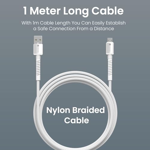 Image of Portronics Konnect X USB-A to Micro USB Fast Charging Cable With Max 3A Output,Fast Charging & Data Transfer, Nylon Braided, Aluminium Alloy Shell, 1M Length compatible with Micro usb Devices(White)