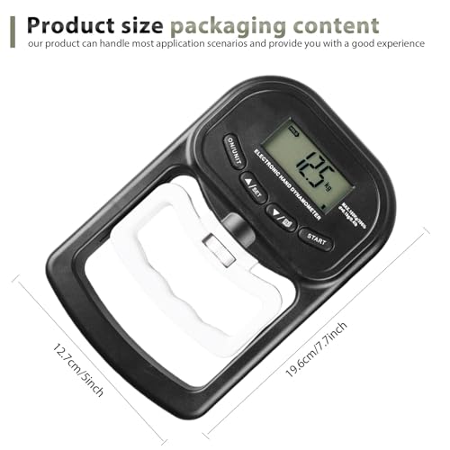 WIYETY Elektronischer Hand Dynamometer: 396lb/180Kg Griffkraft Messgerät, LED Display, USB-Ladekabel, Intelligent (Schwarz)