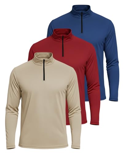 Image of Real Essentials 3 Pack: Men's Dry-Fit Active Quarter Zip Long Sleeve Athletic Performance Pullover (Available in Big & Tall)