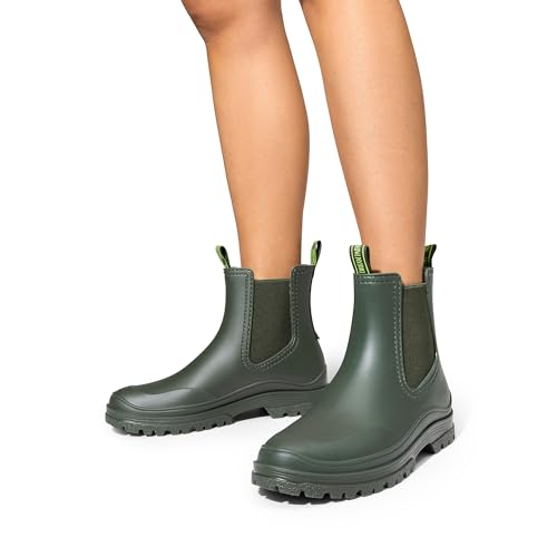 DREAM PAIRS Stiefel Damen Gummischuhe Halbhoch Chelsea Boots Frauen Ankle Wellies Wasserdicht Regen Bequem Anti-Rutsch,Size 41,Dunkelgrün,SDRB2405W-E