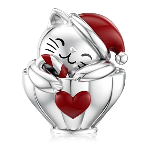 LANBEIDE Christmas Charms, 925 Sterling Silver Cat Charms for Pandora Bracelet Christmas Birthday Gifts for Women Girls Cover