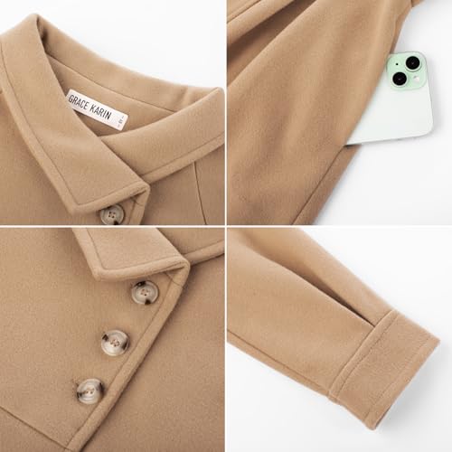 Image of GRACE KARIN Girls Dress Coat Kids Wool Lapel Long Button Jackets Fall Winter Outerwear Peacoat with Pockets 5-12Y
