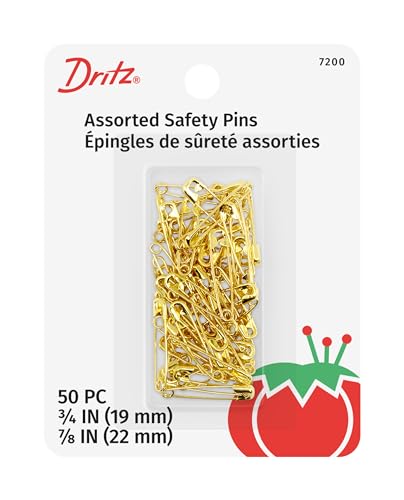 Dritz 7200 Safety Pins, Brass, Size 00 & 0 (50-Count)