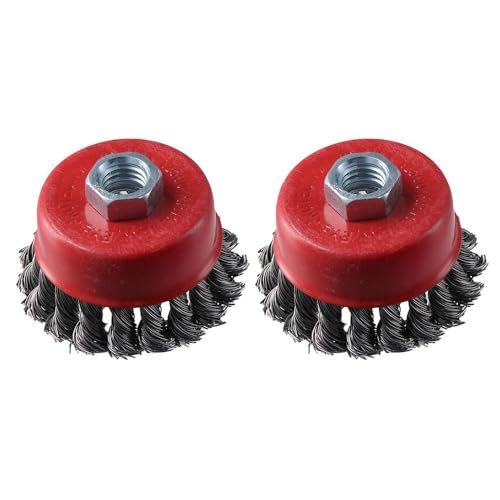Image of 2pcs Wire Cup Wheel Brush,3 Inch Twisted Knotted with5 /8 Inch-11 Threaded Arbor for Heavy Cleaning Rust