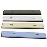 Haofy Juego de Piedra de Afilar para Cuchillos de Primera Calidad, Grano de 4 Lados 120/320 600/1500, Kit de Afilado Profesional para Cuchillos de Pesca de Cocina con Superficie de Corindón Blanco