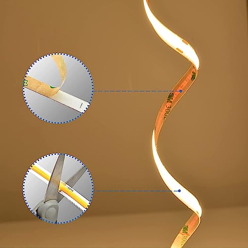 TTWAY COB LED Streifen 2M, 2700K Warmweiße LED Streifen mit Netzteil und Fernbedienung, DC24V, 480LEDs/M, CRI 90+, 8mm Breite, Dimmbare Light Strips für die Schlafzimmerdekoration