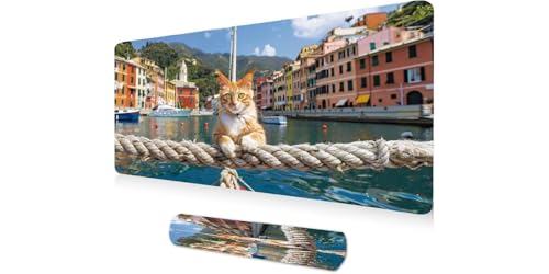 Tapis de souris XXL 1200x400x3mm chat par la mer pour gamer et bureau