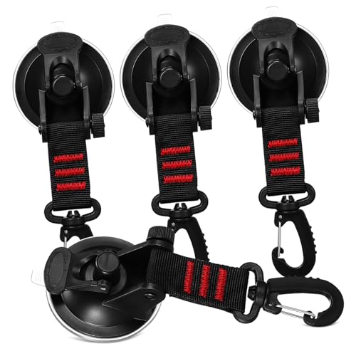 GLEAVI 4個 強力吸盤フック 耐摩耗製ナイロンベルト付き 車中泊キャンプ用多用途固定具 滑らか面対応繰り返し使用可能カーサイドタープ ボ