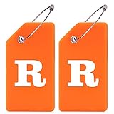 Gostwo 2 Pack Silicone Luggage Tags for Suitcases, 26 Initial Letter Baggage Labels Handbag School Bag Suitcase Instrument Tag with Stainless Steel Loop(Orange)(Letter R)