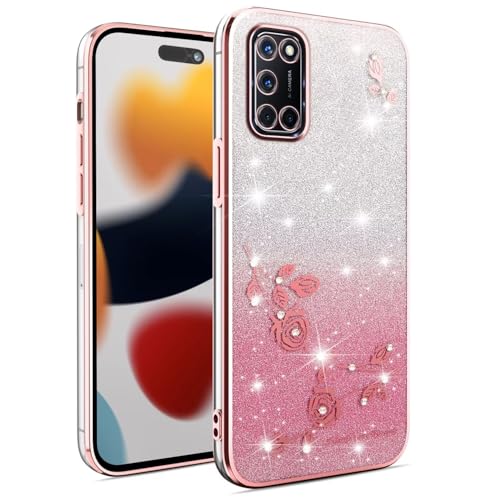 WOWUDI Compatibile per Oppo A52/A72 4G Silicone Case,Trasparente Glitter Bling Cover Glitter Clear View Scintillante TPU Case,Cover per Oppo A52/A72 4G.-Rosa