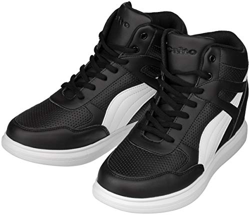 CALTO Men's Invisible Height Increasing Elevator Shoes - Black Leather Lace-up High-top Fashion Sneakers - 3.8 Inches Taller - H71901 - Size 9 D(M) US4