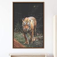Framed Canvas Wall Art Tiger Animals Chic Dramatic Lion Living Room Multicolor Photography - 16x24 inches