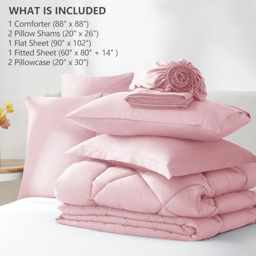 Image of CozyLux Queen Comforter Set Pink - Bed in a Bag Queen Size 7 Pieces, Luxury Soft Bed Set for All Seasons, Bedding Set with Down Alternative Comforter, Sheets, Pillowcases & Shams