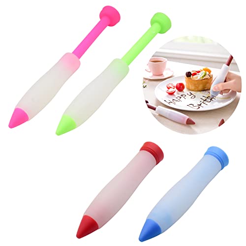 4Pcs Cake Icing Pen, Candy Chocolate DIY Doodle Pen, for Silicone Food Writing, Cream Piping Tips, Milking Grease Pen, Reusable Baking Decorating Tools for Kitchen