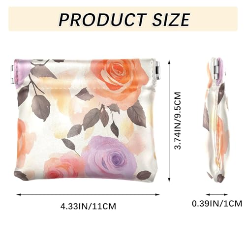 Watercolor Color Roses Squeeze Coin Purse, Leather Coin Purse, Mini Wallet, Compact and Portable, Unisex3