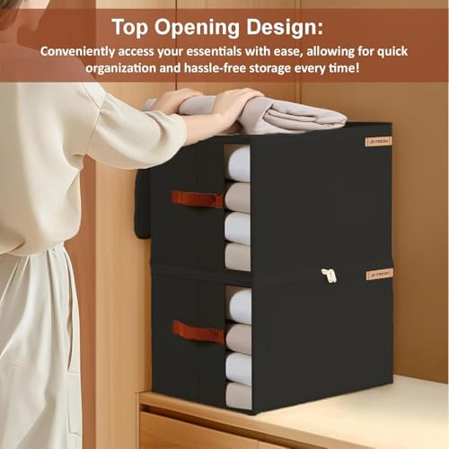 Image of JD FRESH 1 Pcs 30 Liters Foldable Cloth Organizer with Transparent Window /Multipurpose Storage Box with Handles /Almirah Organizer /Wardrobe Organisers for Clothes /Sarees /Bedsheets -Black