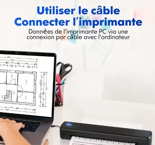 Imprimante Thermique Portable A4 sans Encre Bluetooth Compatible iOS Android Noir