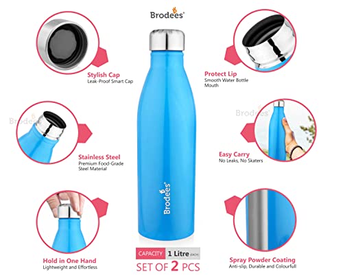 Image of OZONE Stainless Steel Bottle Set of 2 Pcs | Blue Color - 1000 ml Each