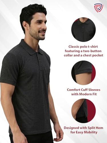 Image of Lux Cozi Men's Polo T-Shirt Regular Fit Half Sleeves with Pocket | Cotton Blend Polo Neck Collar T-Shirt for Men | Casual, Office Comfortable Breathable T-Shirt | Stylish Plain Tee