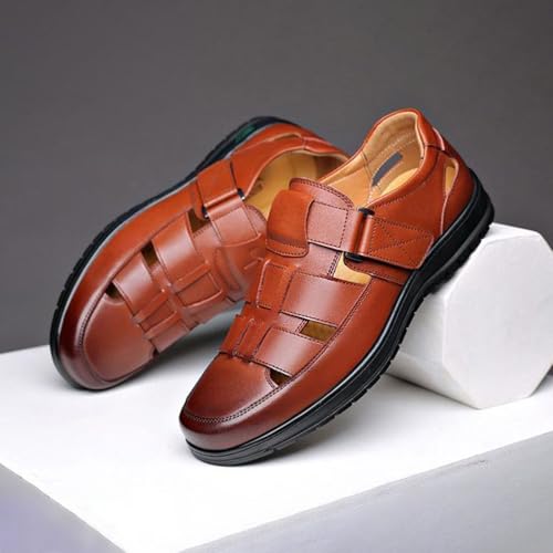 Men's Summer Working Business Leather Sandals Wide Width Slip On Walking Sandals Fisherman Dress Synthetic Office Breathable Oxfords3