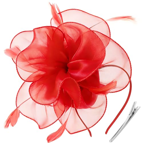 Image of DRESHOW Fascinators Hat Tea Party Headwear Ribbons Feathers on a Headband and a Clip for Women