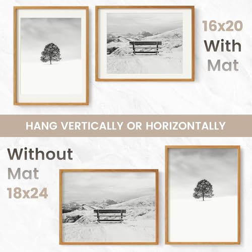 Image of 18x24 Poster Frame, USA-Sourced Natural Teak Wood Picture Collage Frame with HD Tempered Glass, Modern Simple 18 x 24 Wooden Photo Frame Matted to 16x20, Vertical & Horizontal Wall Hanging Display