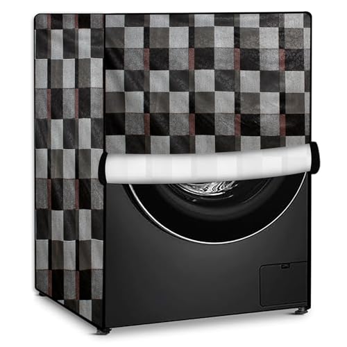 Image of Stylista Waterproof Front Load Washing Machine Cover Compatible for Haier 8 kg, Chekered Pattern Brown