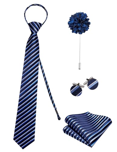Image of Hi-Tie Zipper Ties for Men Pre-tied Tie Set Lapel Pin Pocket Square and Cufflinks Formal Business Wedding Adjustable Necktie