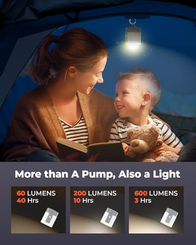 Image of ETENWOLF AIR 3 Air Pump for Inflatables with 2600 mAh Battery & Camping Light, Ultra-Fast and Mini Electric Air Pump, Inflate Deflate for Air Mattress, Pool Floats, Vacuum Storage Bags