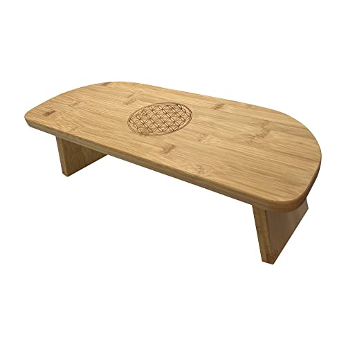 ReiseGut Banco de meditación Flor de la Vida, 49 x 19 cm, Madera de bambú, Plegable, Banco de meditación, Taburete ergonómico, Asiento Elevador para Yoga, esoterismo, Regalos
