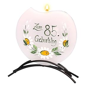 Dekohelden24 Geburtstagskerze inkl. Metallständer zum 85. Geburtstag 16 x 16 cm 37644-85