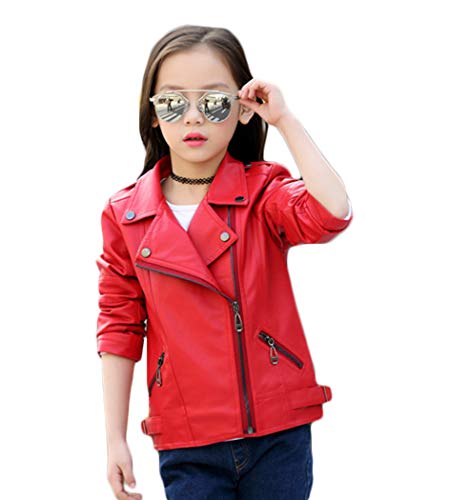 Boys Girls Fashion Trendy Jacket PU Faux Leather Outwear Zipper Short Motor Coat