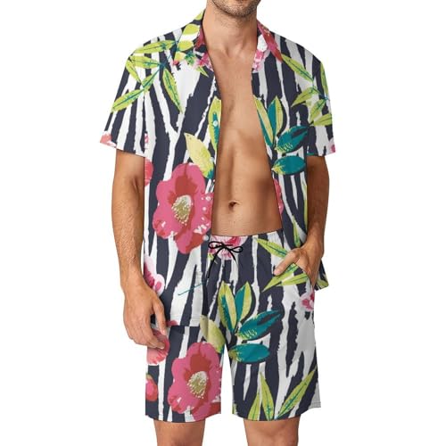 Chemise Hawaïenne Hommes ensemble short de plage fleurs aquarelle été S