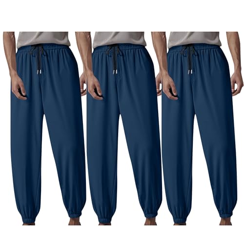 3PC Men's Sport Pants Solid Color Pocketw Casual Jogger Long Pants Elastic Waist Drawstring Active Trousers Baggy