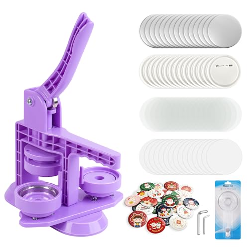 Happizza Button Maker Machine 58mm/2.25in Pin Maker Machine Kit with 30 Buton Parts DlY Badge Maker Purple Button Press Machine Perfect Beginner Experience Kit Ideal for School Parties Events