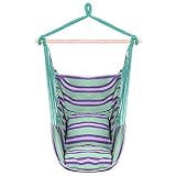 Hammock Chair Cotton Canvas Hanging Rope Swing with Pillow for Indoor Patio Outdoor Spaces (Green)