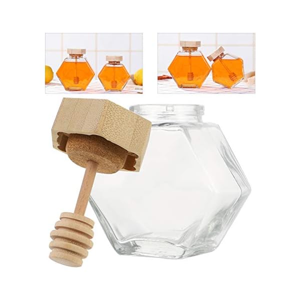 PRETYZOOM 2 Stücke Glas Honigspender Honiggläser Honigdose Honig Dispenser mit Holz Honiglöffel und Deckel Honigbehälter… – Bild 5