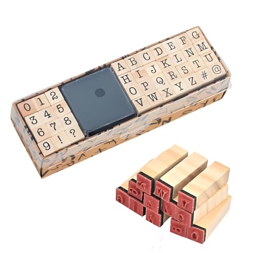 40 Stück Buchstaben Stempel Set mit Alphabet Holzstempel Buchstaben Zahlen Symbole für Scrapbooking Kunst Handwerk Kartenherstellung Mit praktischem Stempelkissen und robustem