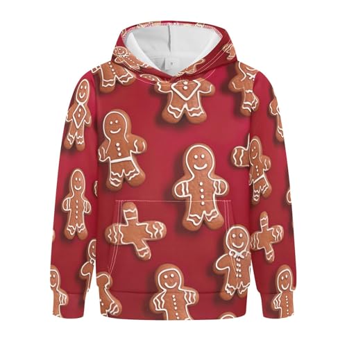 Kids Hoodies Sweaters Christmas Gingerbread Hooded Sweatshirts with Big Pockets for Boys Girls B0400019