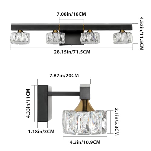 Image of Black Crystal Bathroom Vanity Light Fixtures Over Mirror for Bathroom Lighting (4 Lights)