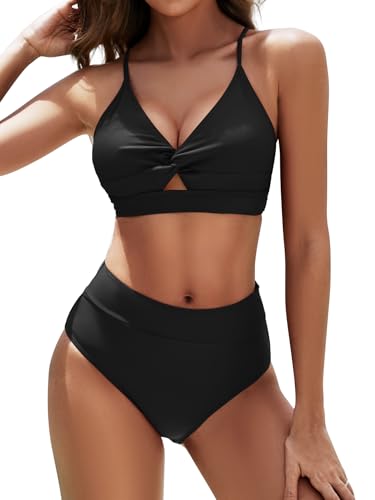 Women's High Waisted Bikini Set Two Piece Twist Knot Swimsuit Criss Cross Bathing Suit