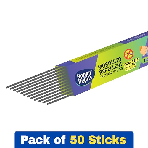 Happy Nights Mosquito Repellent Incense Sticks | 1 Hour Burning Time, 8 Hours Protection from Mosquito | Mosquito/Machar Agarbatti | 100% Herbal Incense Sticks | Pack of 50 - FORMULATION 1X