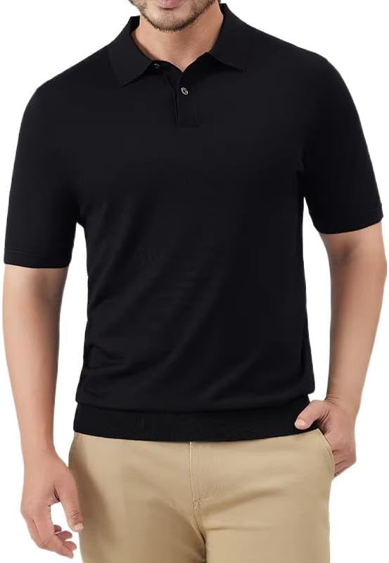 Mens Knit Polo Shirts Short Sleeve Classic Fit Shirts Casual Goft Collared Textured T Shirt