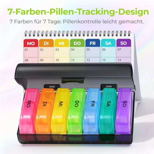 AUVON Tablettenbox 7 Tage Morgens Abends, einseitig öffnend, gut bedienbar – Ansicht 3