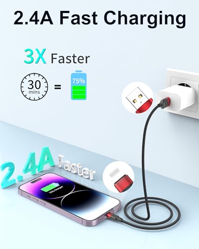 Image of 1.5ft Lightning Cable, [MFi Certified] Braided 2 Pack Short iPhone Charger Cord for Car, 18 inch USB to Lightning Cable for iPhone 14 13 12 11 Pro Max XR XS 8 SE iPod