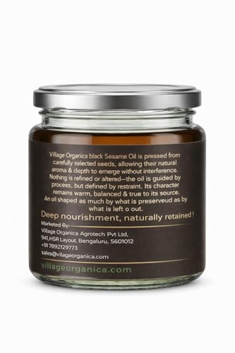 Image of Village-Organica Cold-Pressed Black Sesame Oil 250ml Glass Bottle | 100% Pure & Natural | Daily Cooking, Skin & Hair Care | Antioxidant & Nutrient-Rich Wellness Oil