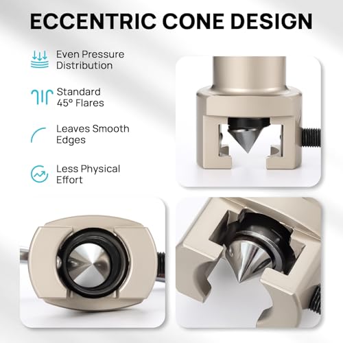 Image of TURBRO HVAC Flaring Tool for 1 /4 inch to 3 /4 inch Pipes | Eccentric Cone Type, Drill-compatible, or 45 Degree Single Flares, for Copper & Aluminum Pipes