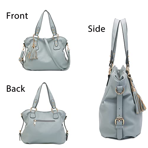 Image of Qiyuer Slouchy Handbag for Women Shoulder Bag Hobo Purse Wallet Set 3pcs | Curved Lines Butter Soft Vegan Leather Spacious Decent Size for Daily Use Matching with a Small Wallet and a Crossbody Bag