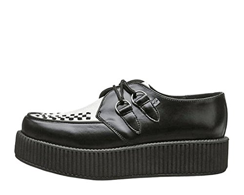T.U.K. Black/White Leather Viva Mondo Creepers Shoes for Women and Men, Lace Up Platform Shoes | US Women 11 / Men 94