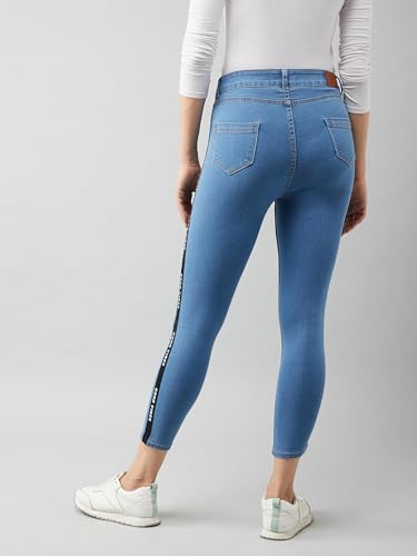 Image of Miss Chase Women's Skinny High Rise Cropped Fringed Hemline Detailing Stretchable Denim Jeans